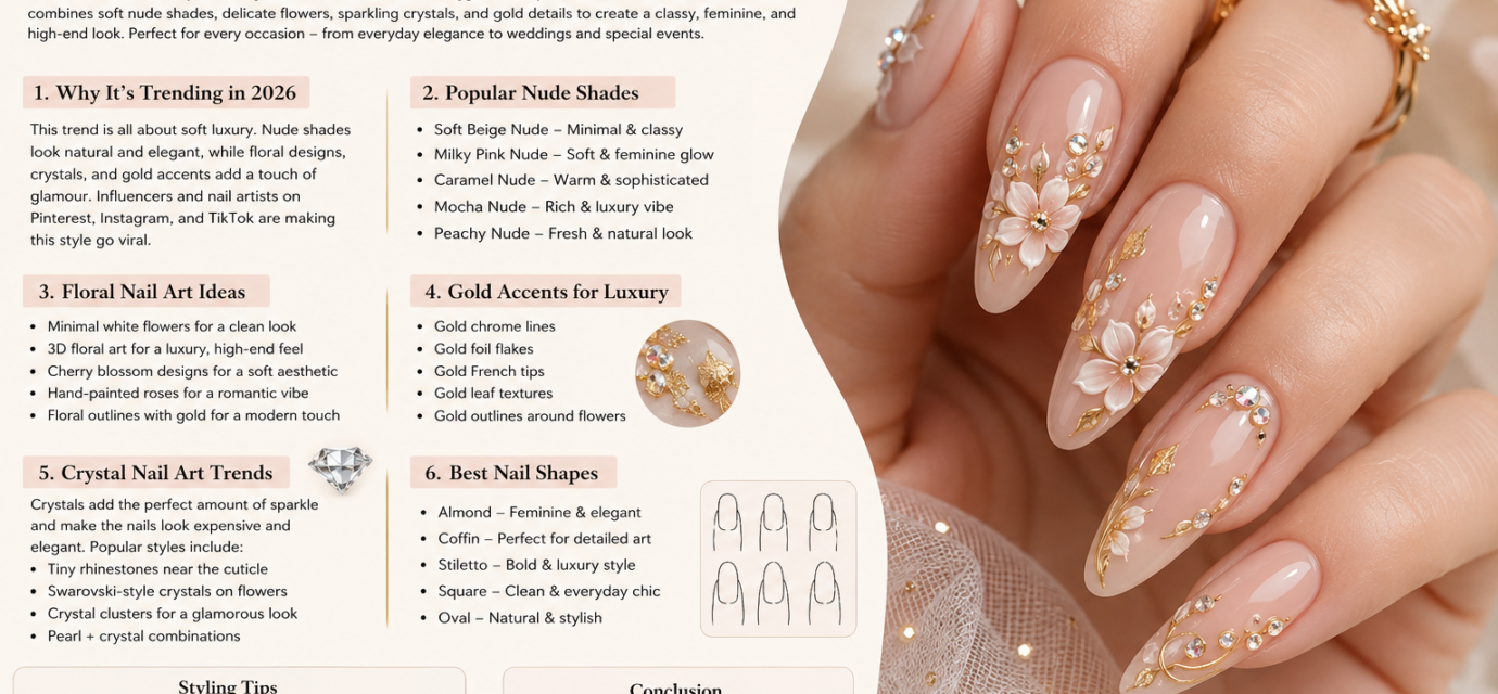 Elegant Nude Floral Nails 🌸