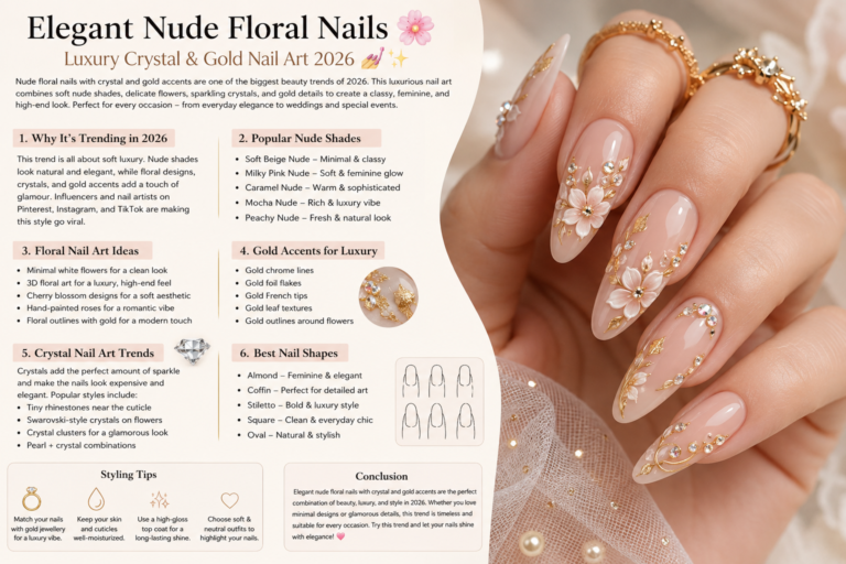 Elegant Nude Floral Nails 🌸