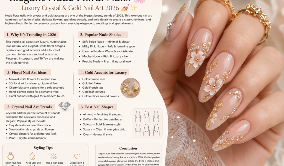 Elegant Nude Floral Nails 🌸