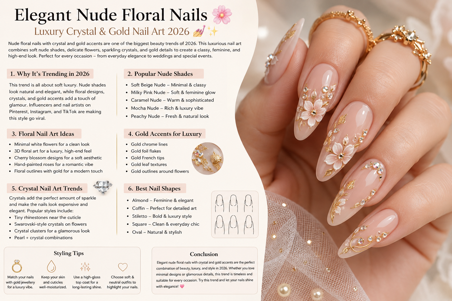 Elegant Nude Floral Nails 🌸