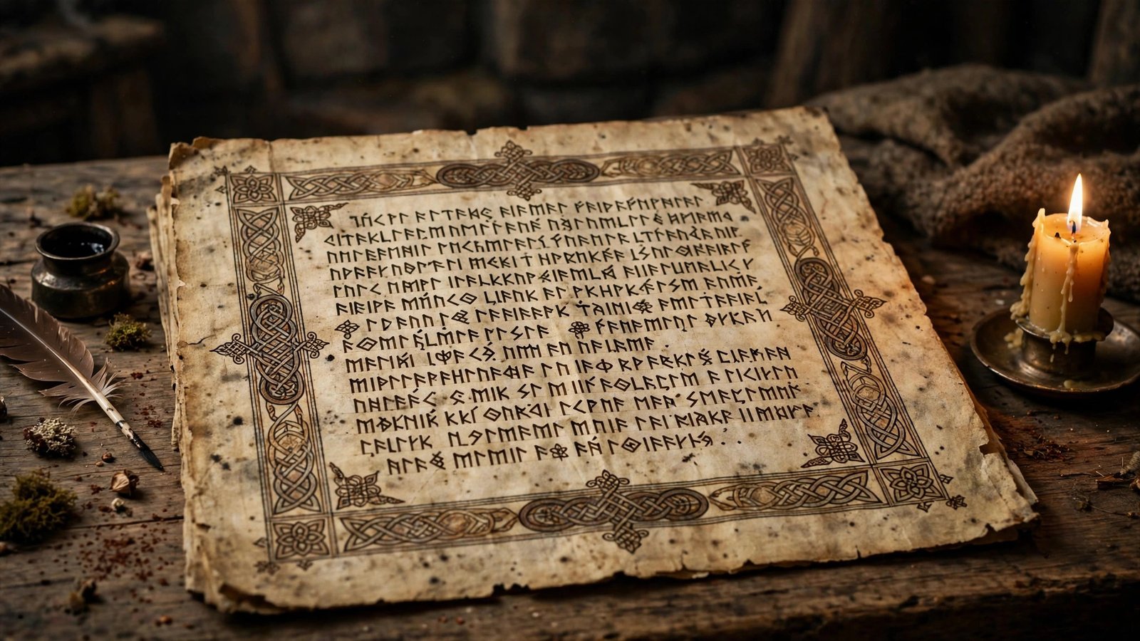 EDDA NYT crossword answer to 'Norse epic' clue — medieval Icelandic manuscript page with runic script and Norse art