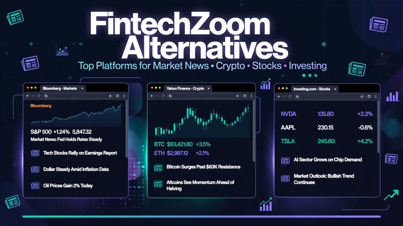 FintechZoom alternatives — top financial news platforms including Bloomberg, Yahoo Finance and Investing.com
